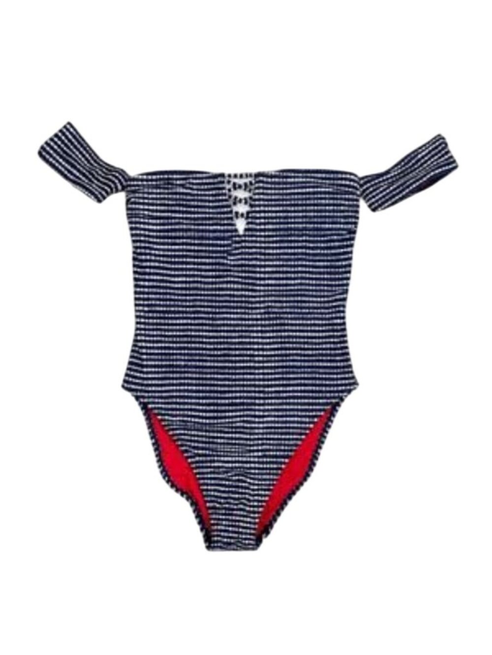 Hollister Womens Off-Shoulder Striped One-Piece Swimsuit Small Preppy Multicolor